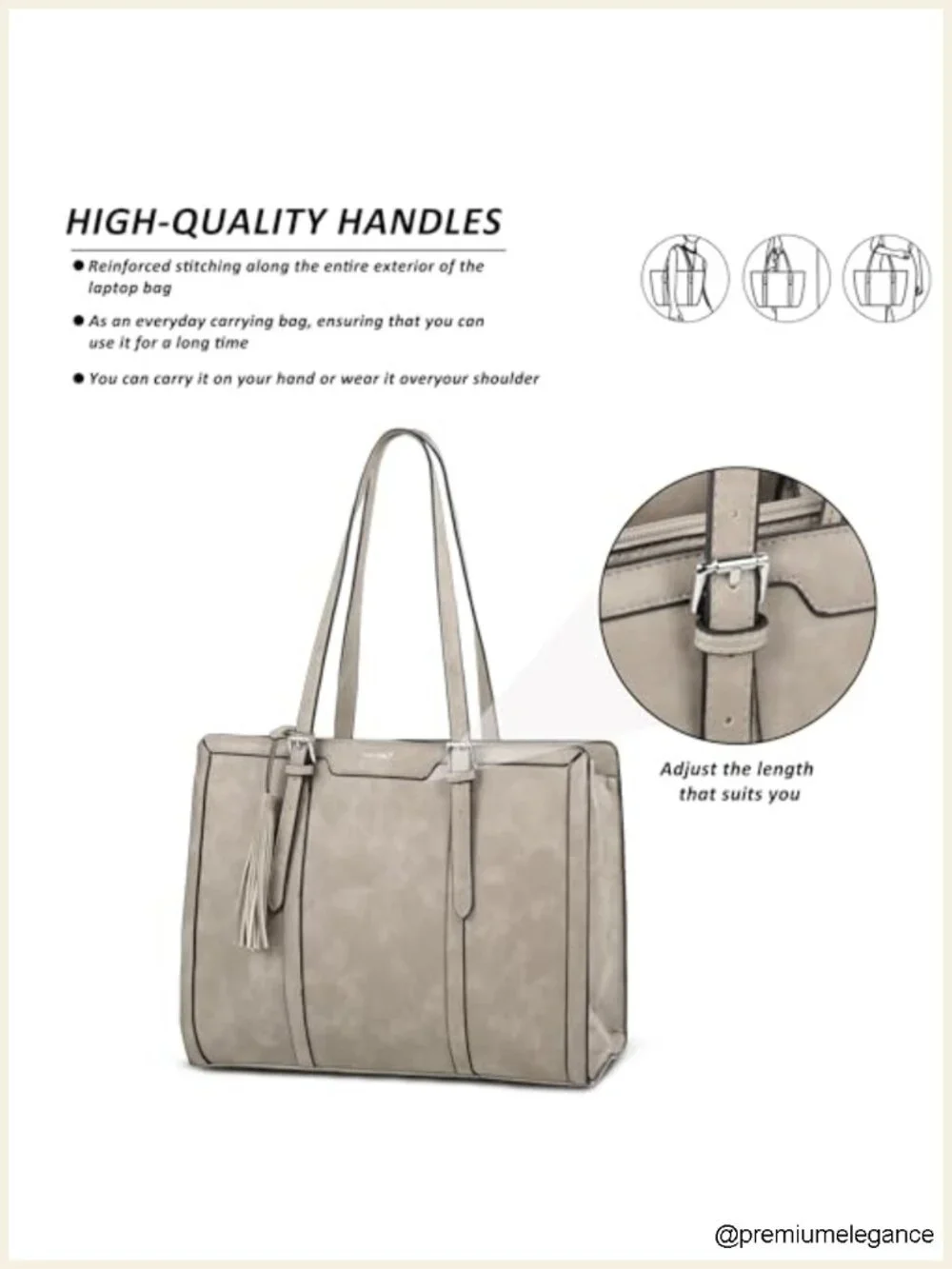 Waterproof PU Leather Laptop Tote Bag with Adjustable Strap, 15.6 Inch